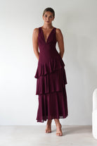 Andalusia Ruffle Maxi Dress Wine | Wedding Guest Dress | Maxi | Oh Hello Clothing