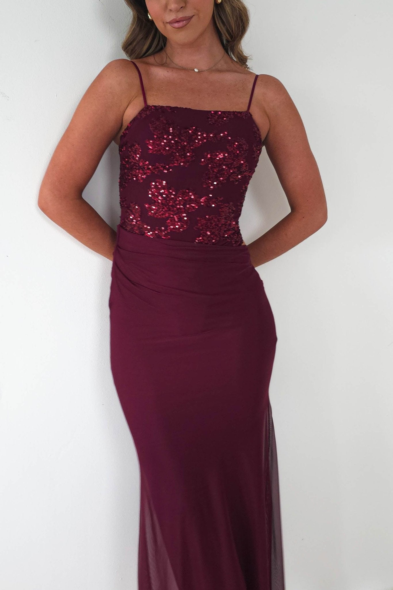 Angela Sequin Mesh Maxi Dress | Wine | Wedding Guest Dress | Oh Hello | Oh Hello Clothing