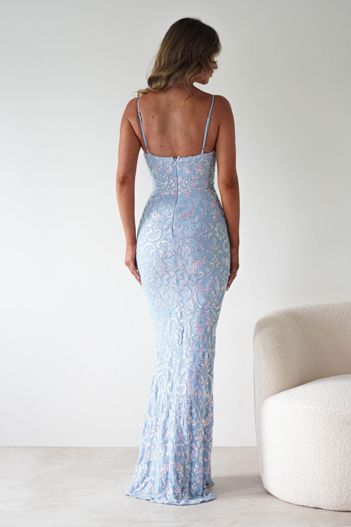 Aster Iridescent Beaded Embellished Gown | Blue | Debs & Prom | Formal Gown | Oh Hello Clothing