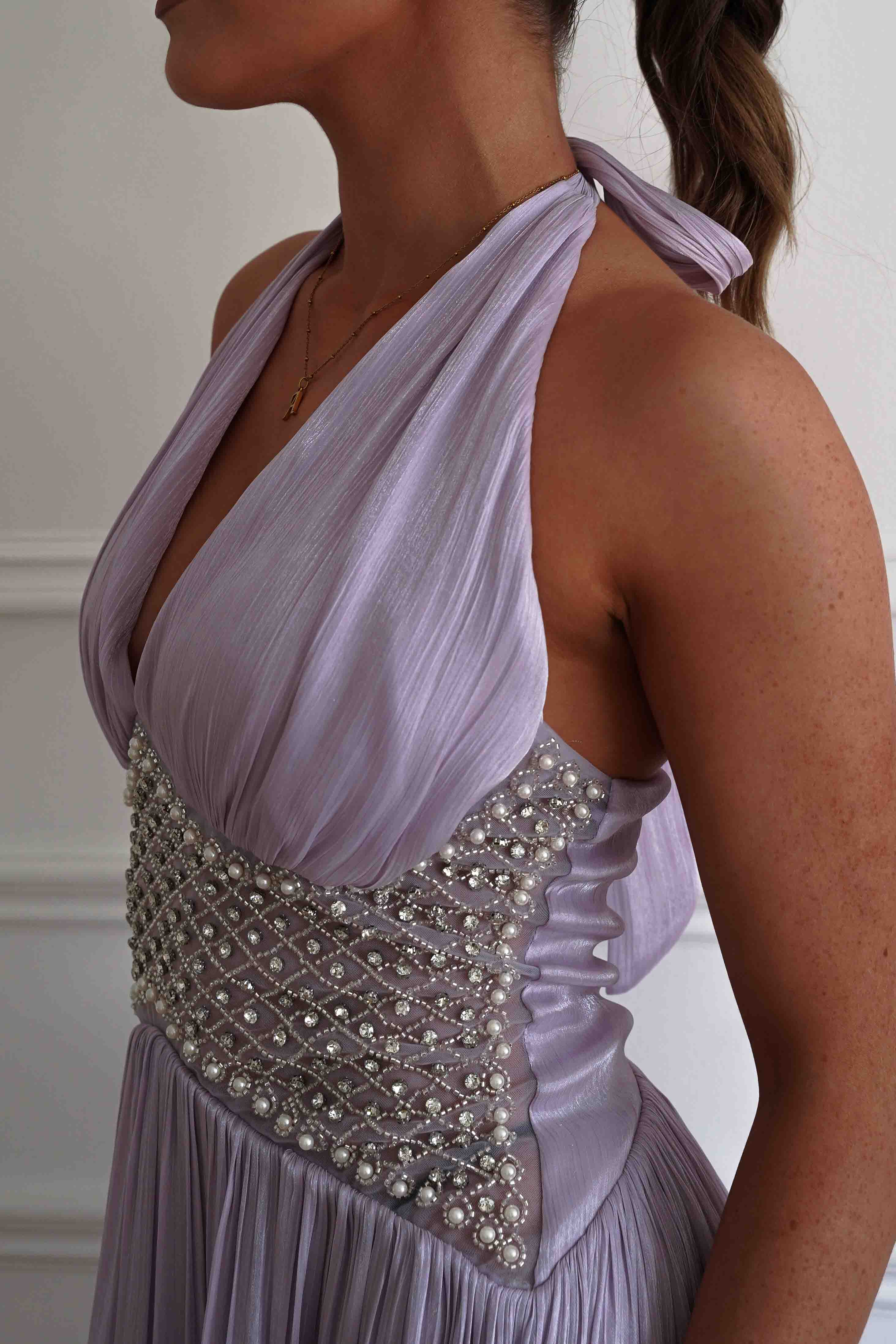 Oh Hello Clothing Dresses > Prom Dresses Aveline Luminescent Pleated Maxi Dress | Lilac