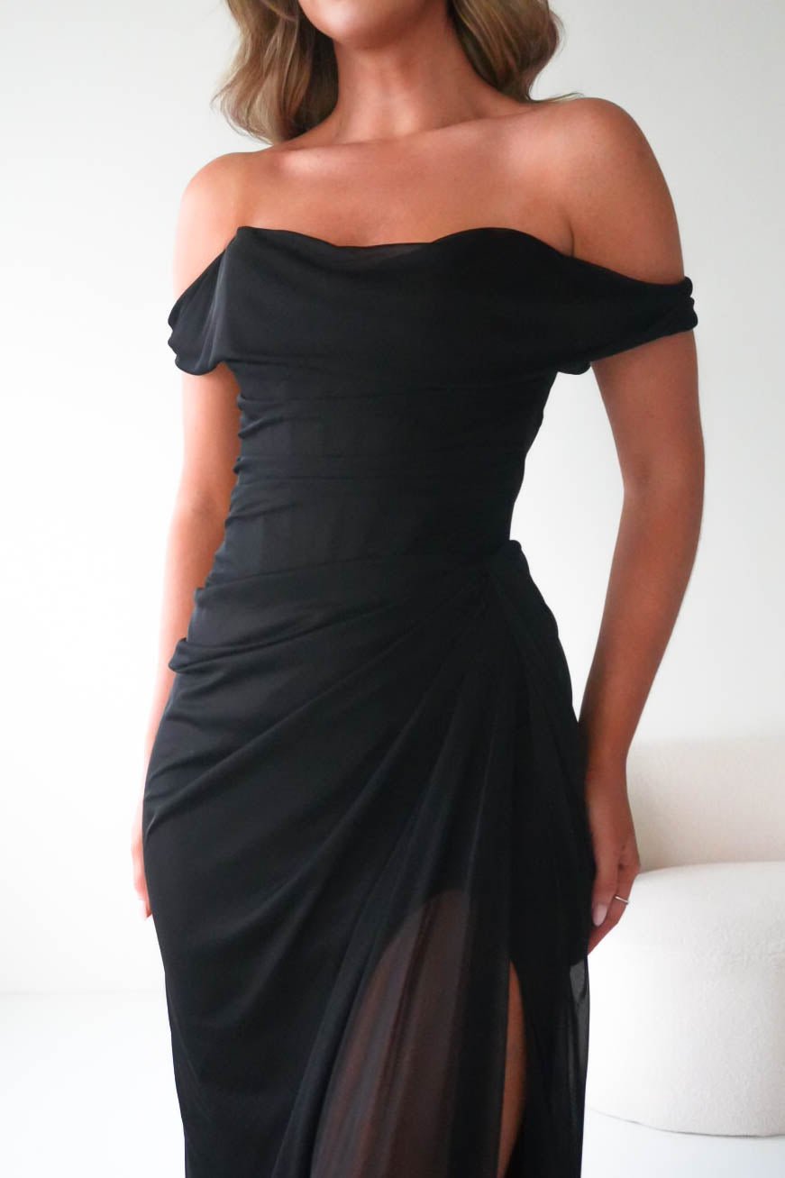 Oh Hello Clothing Dresses 1*Done-Berkley Draped Mesh Corset Maxi Gown | black
