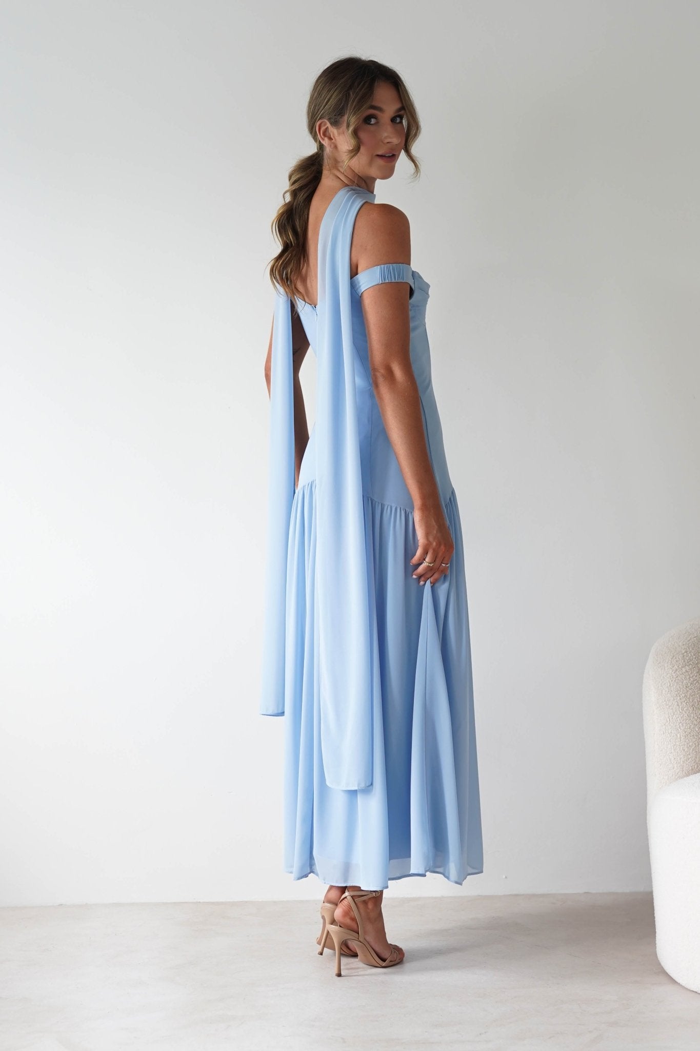 Cassandra Chiffon Skater Maxi Dress Blue | Wedding Guest Dress | Maxi | Skater | Oh Hello Clothing