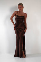 Celinee Satin Maxi Gown | Brown | Debs & Prom | Formal Gown | Oh Hello Clothing