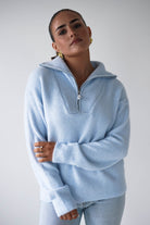 Oh Hello Clothing Women > Clothing > Knitwear ONE SIZE (6/12) Chaney Half Pink Zip Jumper | Blue