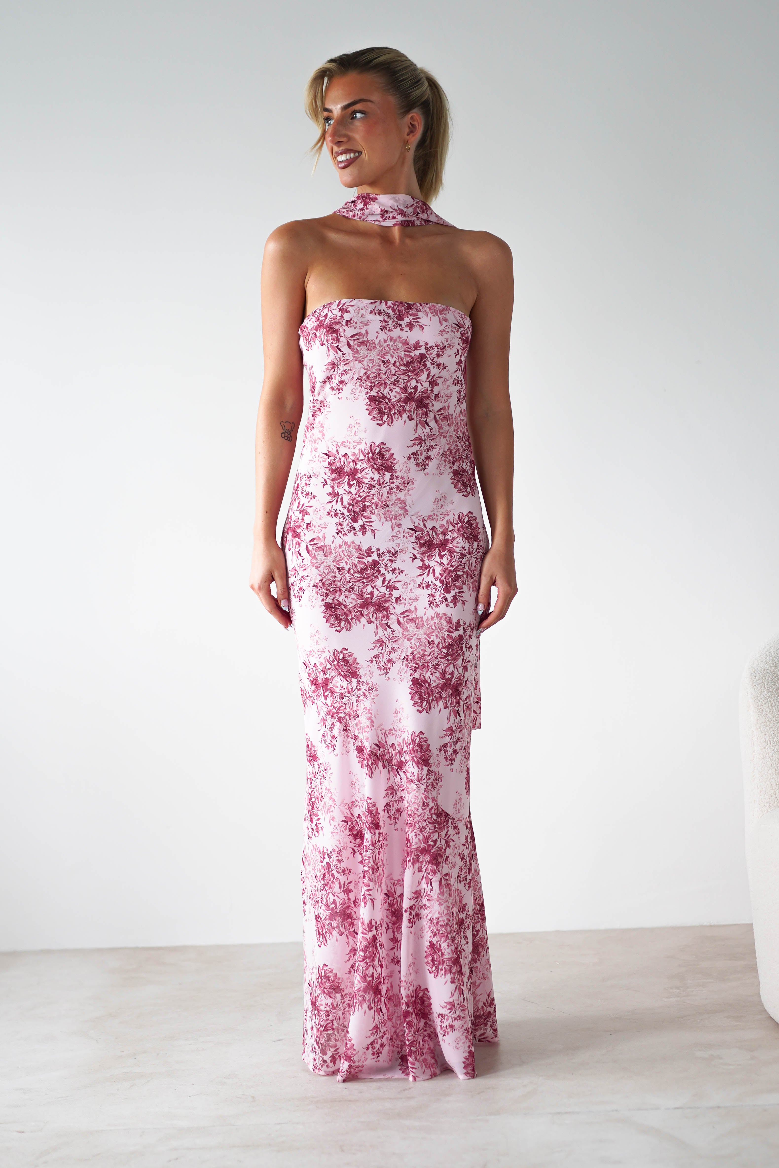 Charlene Floral Chiffon Maxi Dress Pink Print | Wedding Guest Dress | Maxi | Chiffon | Oh Hello Clothing