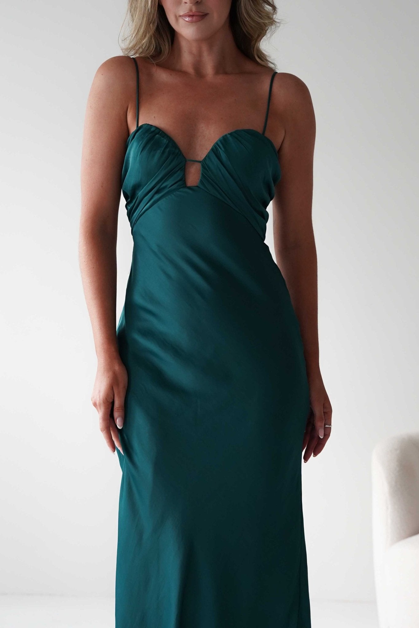 Colorado Soft Satin Midi Dress | Emerald Green | Wedding Guest Dress | Oh Hello Clothing