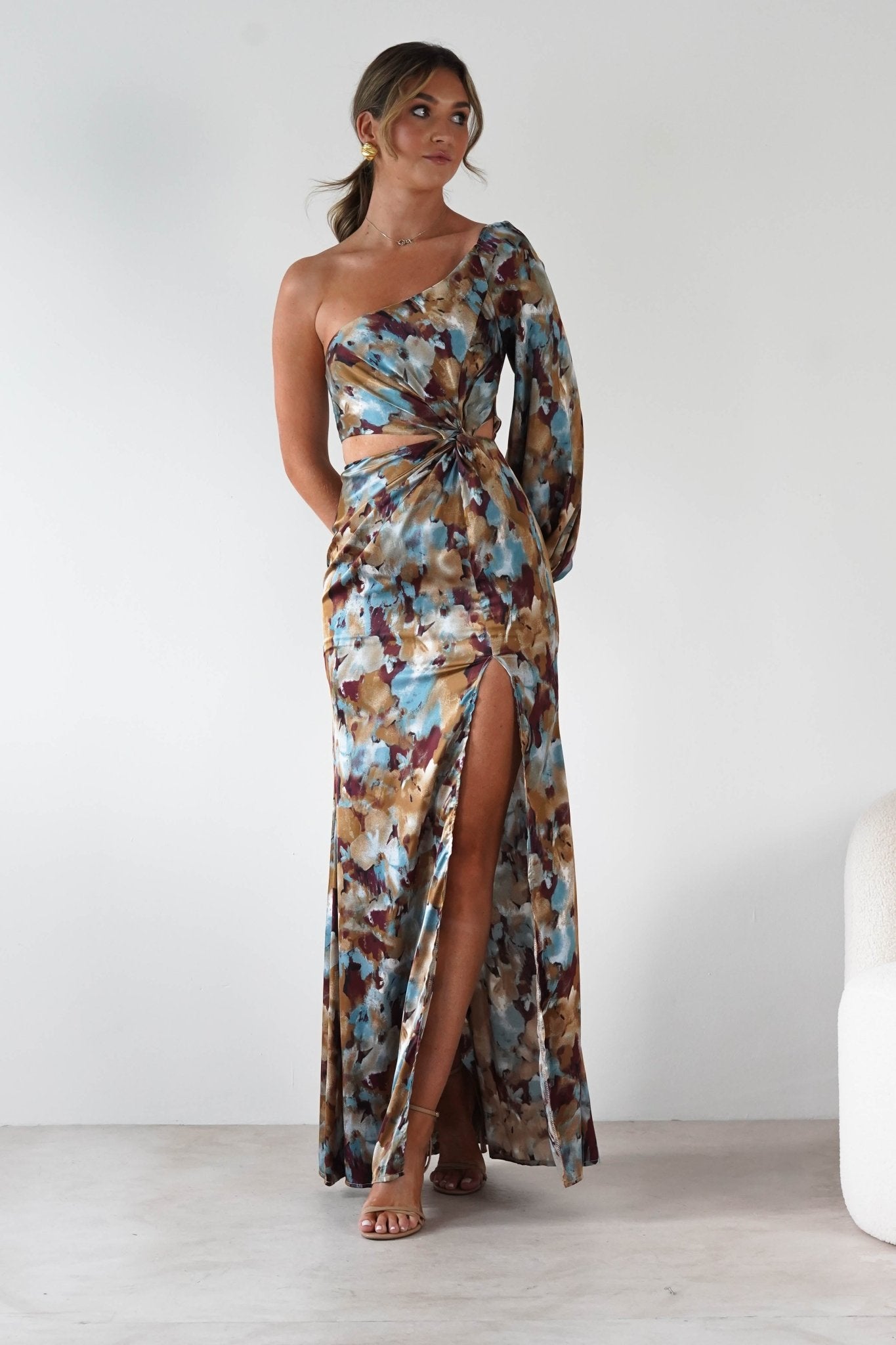 Corina One Sleeve Maxi Dress Mixed Print | Wedding Guest Dress | One Shoulder | Maxi | Oh Hello Clothing