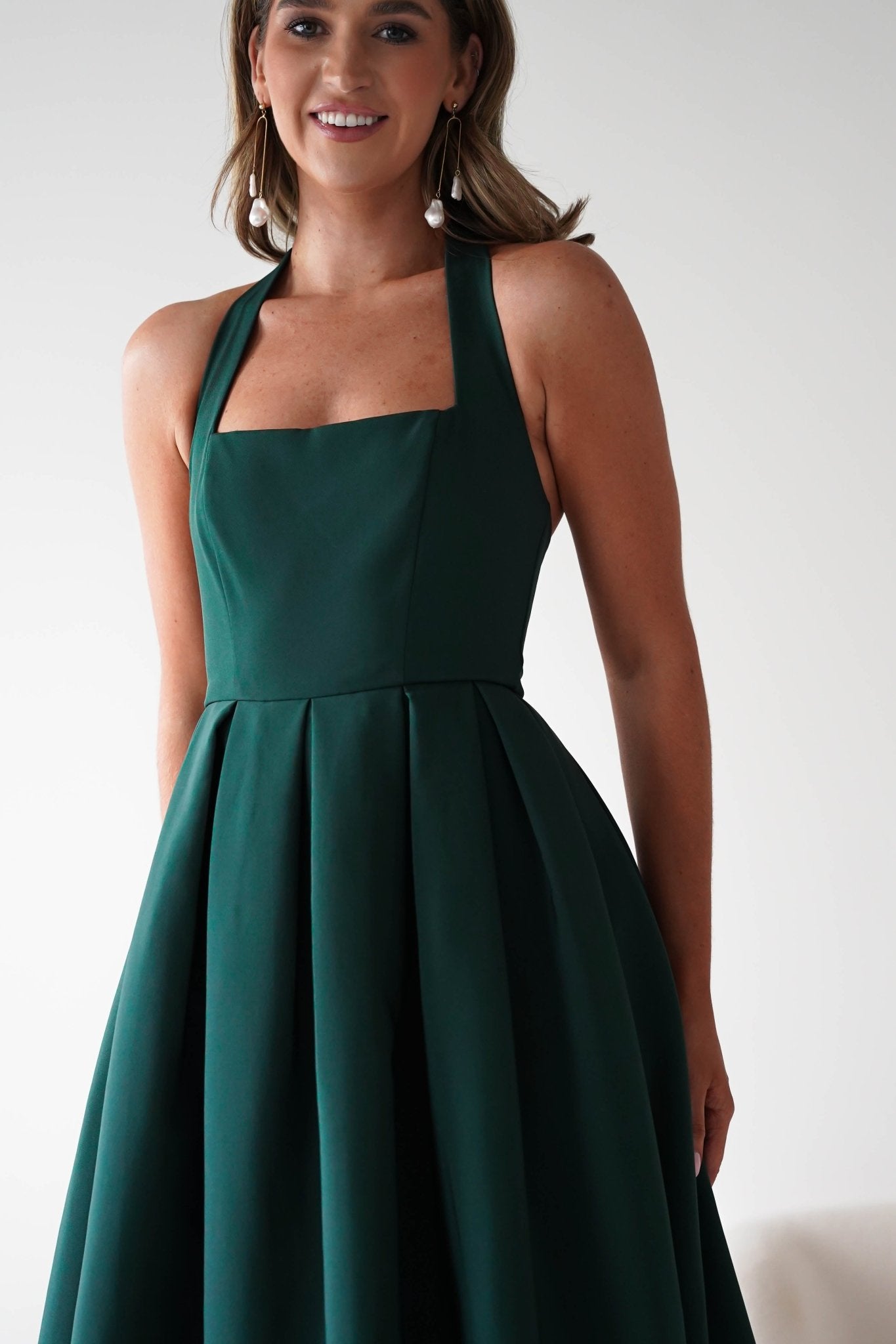 Daria Halter Neck Midi Dress | Forest Green| Wedding Guest Dress | Oh Hello Clothing