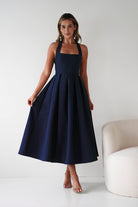 Daria Halter Neck Midi Dress | Navy| Wedding Guest Dress | Oh Hello Clothing