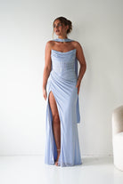 Oh Hello Clothing Dresses > Prom Dresses Diana Draped Strapless Rhinestone Gown | Blue