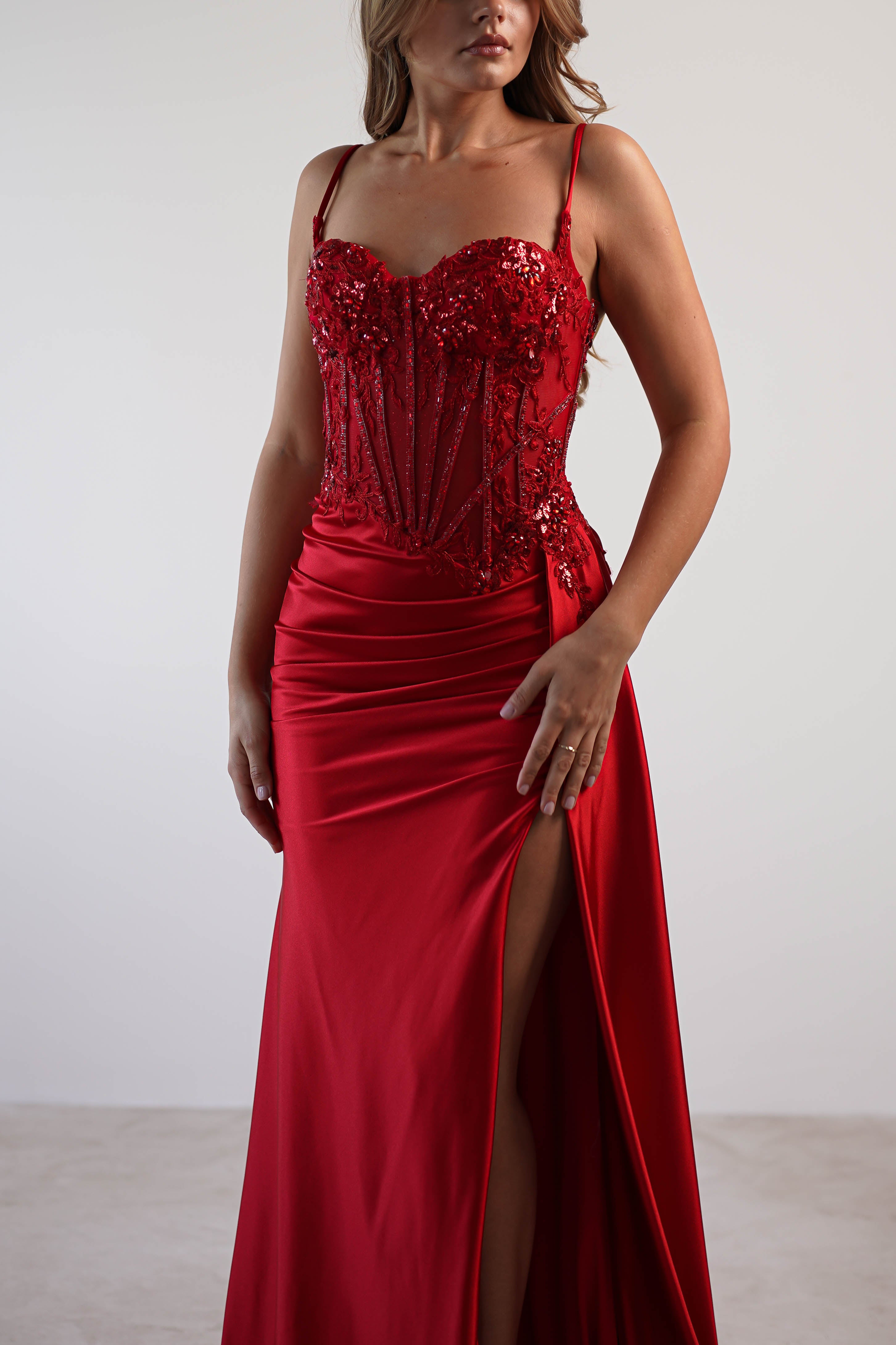 Diva Embellished Corset Gown | Red | Debs & Prom | Formal Gown | Oh Hello Clothing