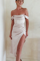 Aby Soft Satin Midi Dress | Champagne | Graduation | Bride To Be Hen Dress | Oh Hello Clothing