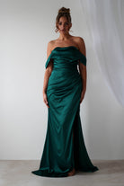 Beth Draped Silky Satin Gown | Green | Debs & Prom | Formal Gown | Oh Hello Clothing