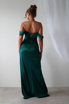 Beth Draped Silky Satin Gown | Green | Debs & Prom | Formal Gown | Oh Hello Clothing