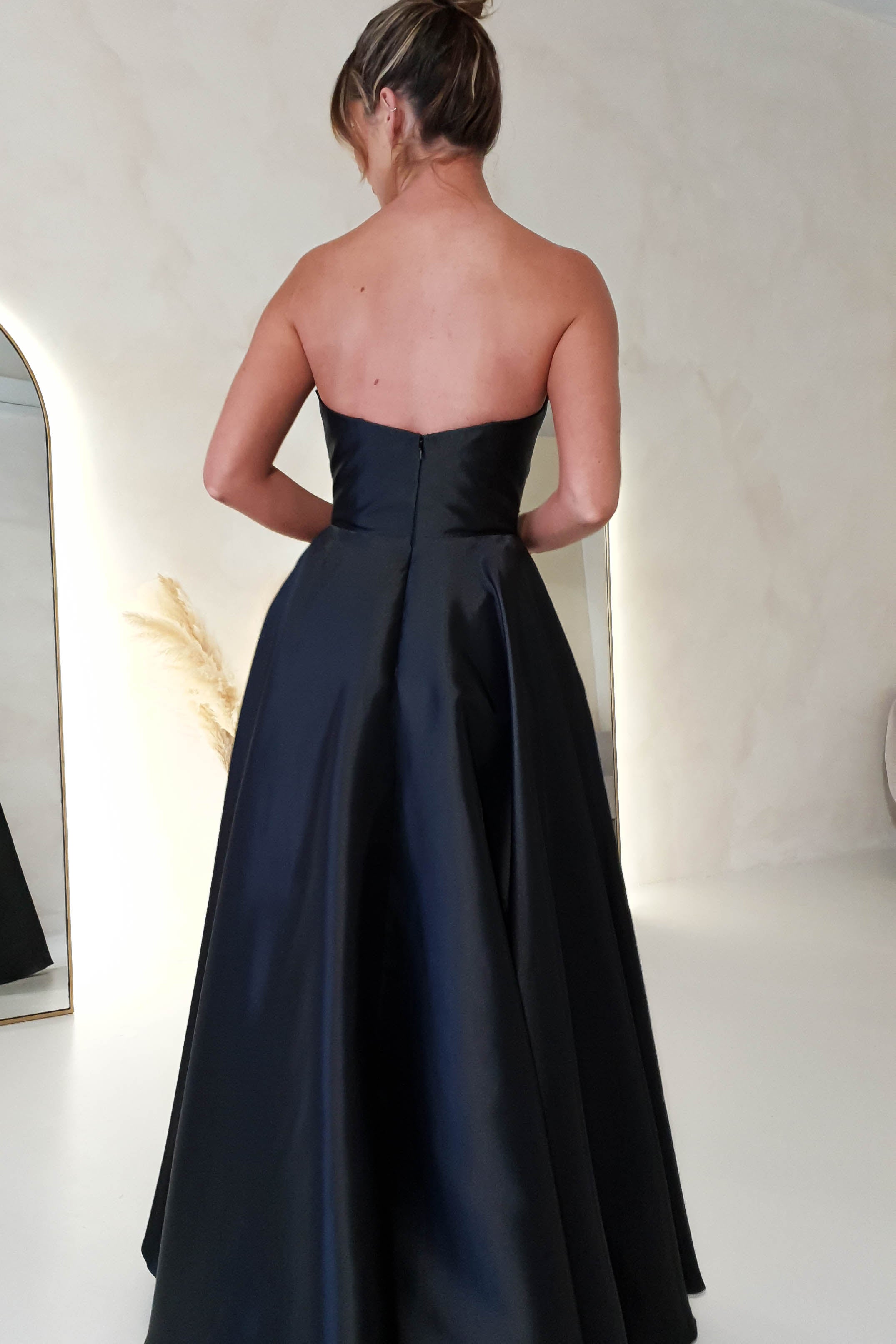 Miya Corset A-Line Satin Gown | Black | Debs & Prom | Formal Gown | Oh Hello Clothing