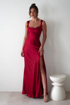 Riviera Soft Satin Maxi Gown | Berry Red | Debs & Prom | Formal Gown | Oh Hello Clothing