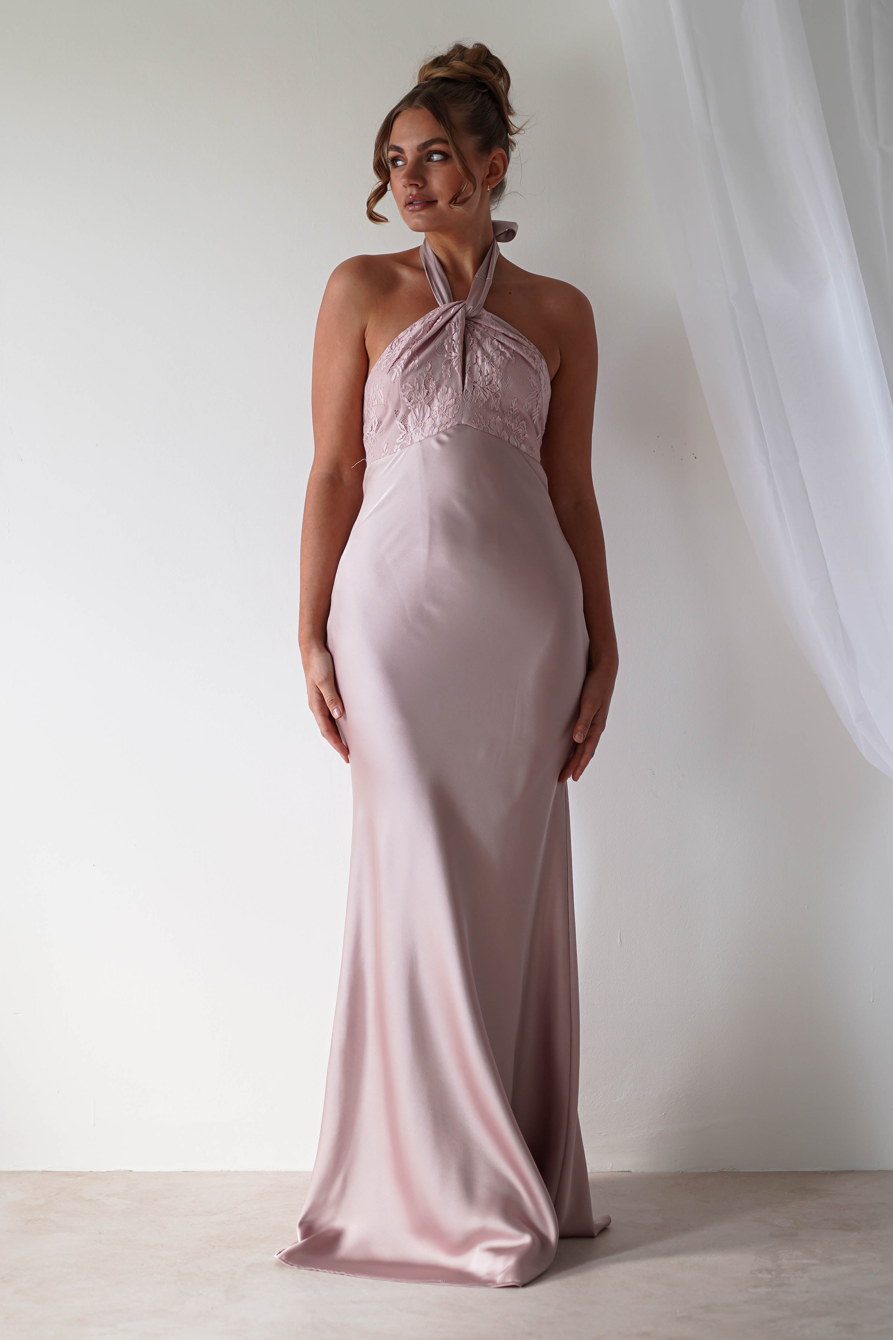 Alice Satin Halterneck Gown | Rose | Debs & Prom | Formal Gown | Oh Hello Clothing