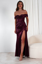 Monica Off The Shoulder Gown | Wine | Debs & Prom | Formal Gown | Oh Hello Clothing
