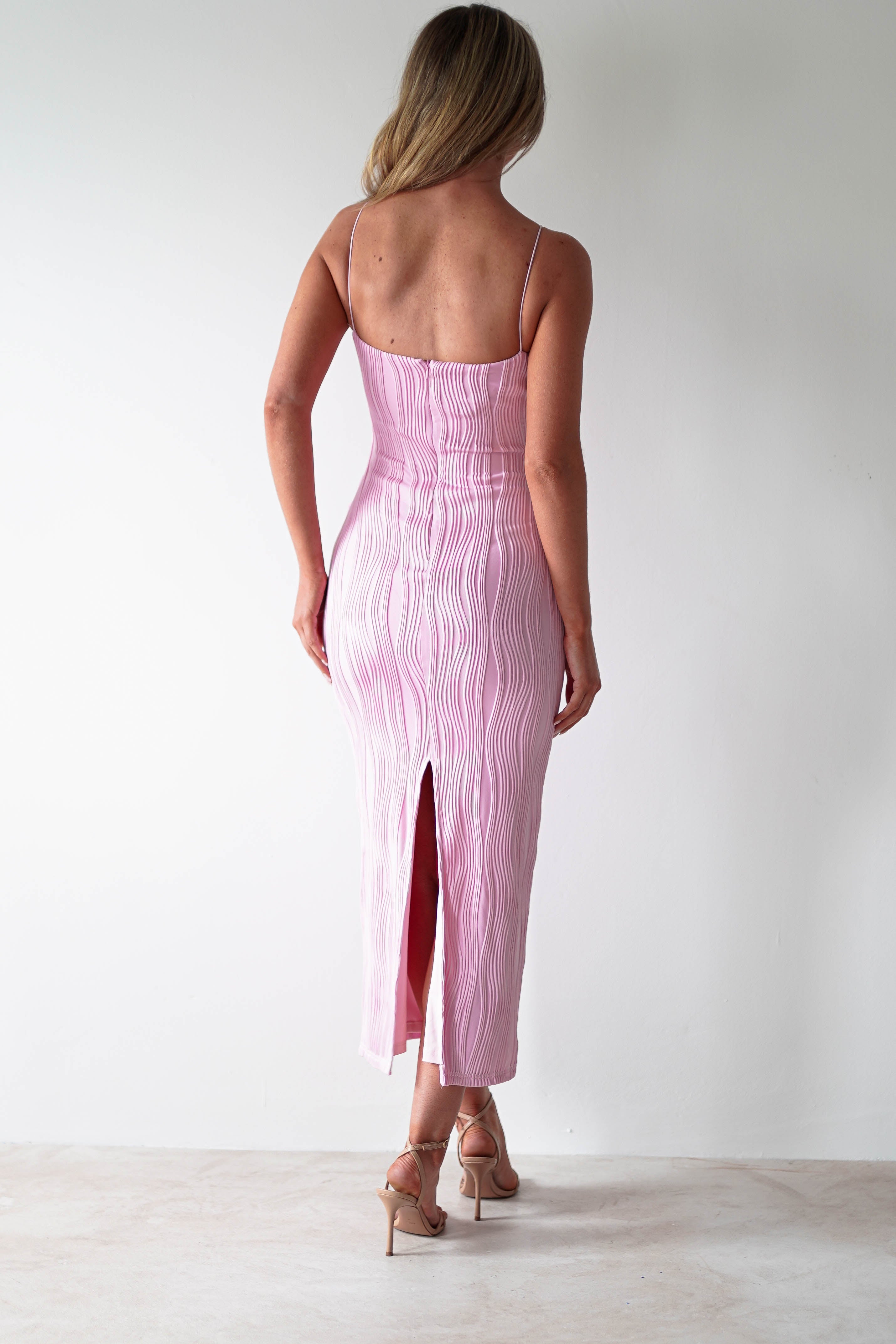 Brighton Textured Bodycon Midaxi Dress Pink | Wedding Guest Dress | Bodycon | Oh Hello Clothing