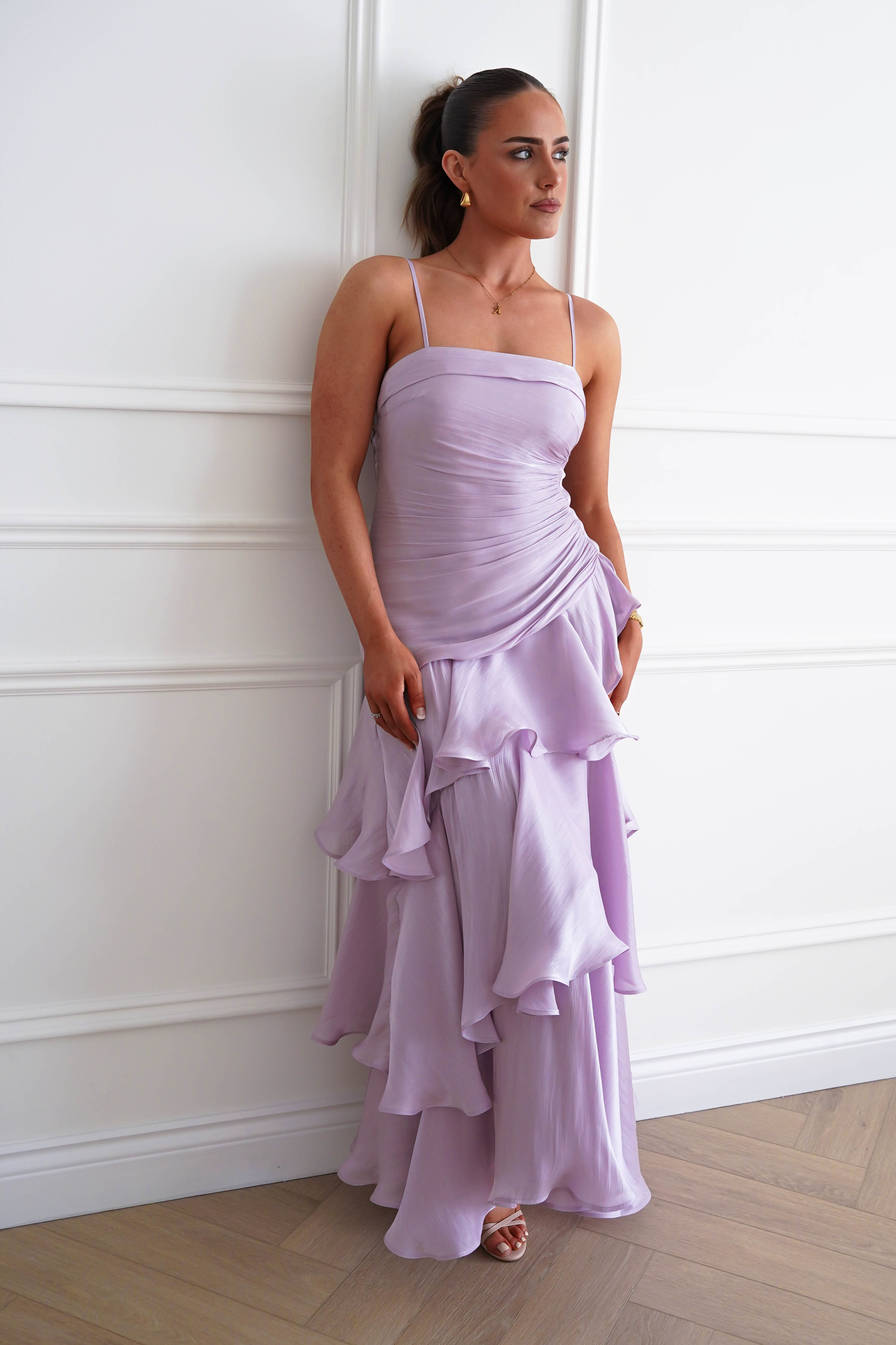 Oh Hello Clothing Women > Clothing > Dresses *DONE - Renee Luminescent Ruffle Maxi Dress | Lilac