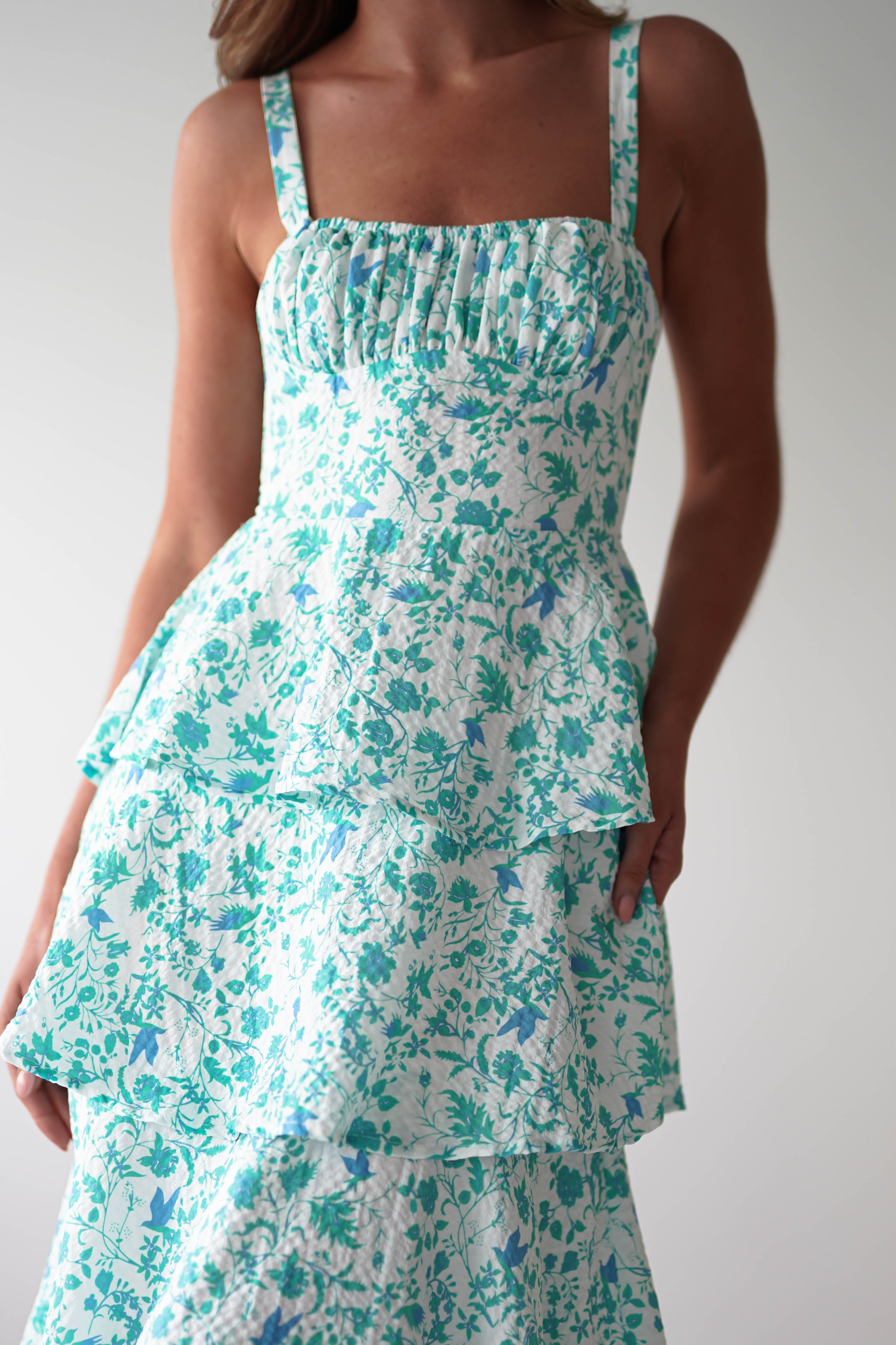 Emily Floral Ruffle Maxi Dress Green/White | Wedding Guest Dress | Maxi | Oh Hello Clothing