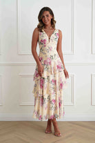 Oh Hello Clothing Women > Clothing > Dresses Flora Tiered Floral Print Maxi Dress | Yellow