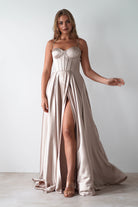 Georgia Soft Satin Maxi Gown | Champange | Debs & Prom | Formal Gown | Oh Hello Clothing