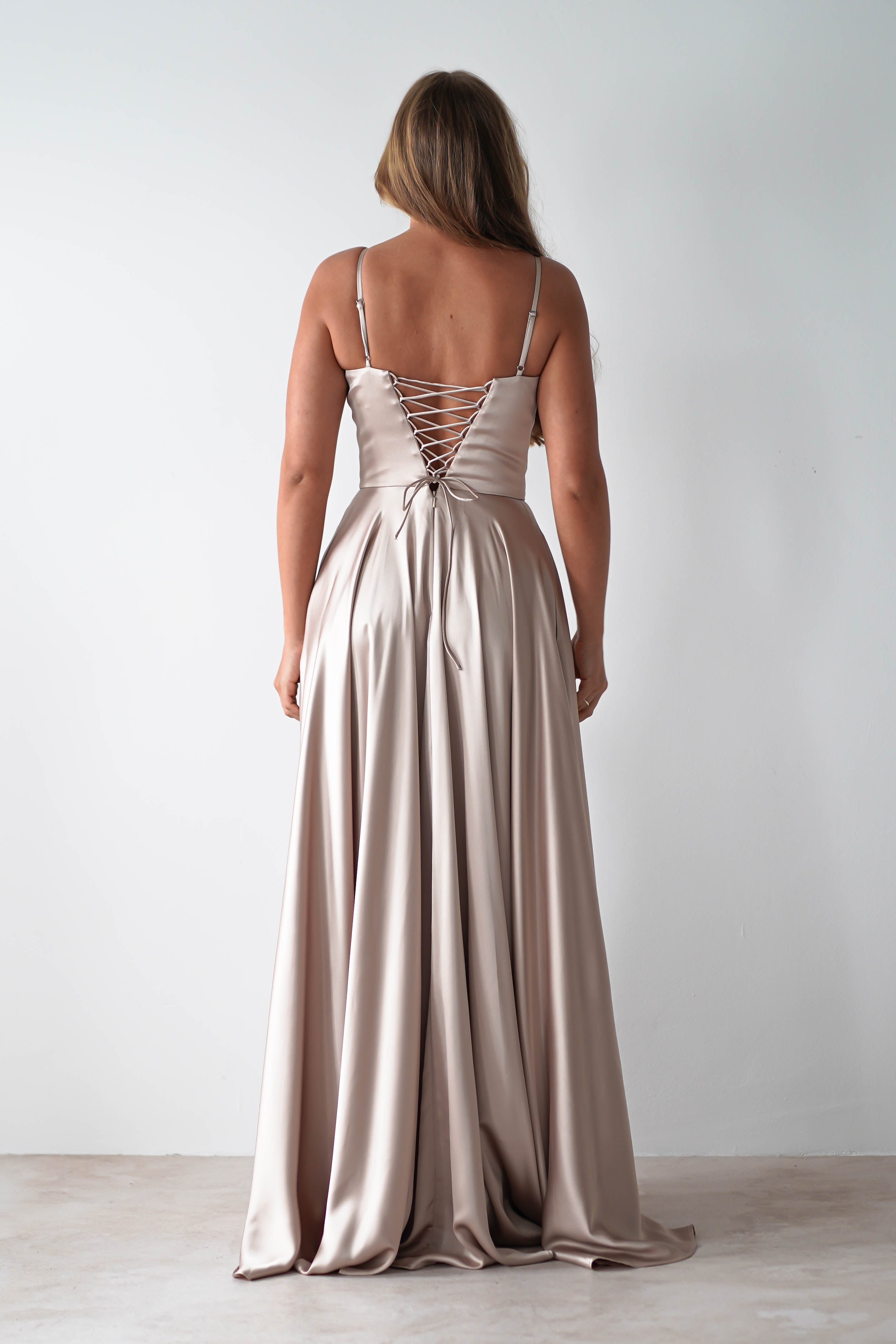 Georgia Soft Satin Maxi Gown | Champange | Debs & Prom | Formal Gown | Oh Hello Clothing