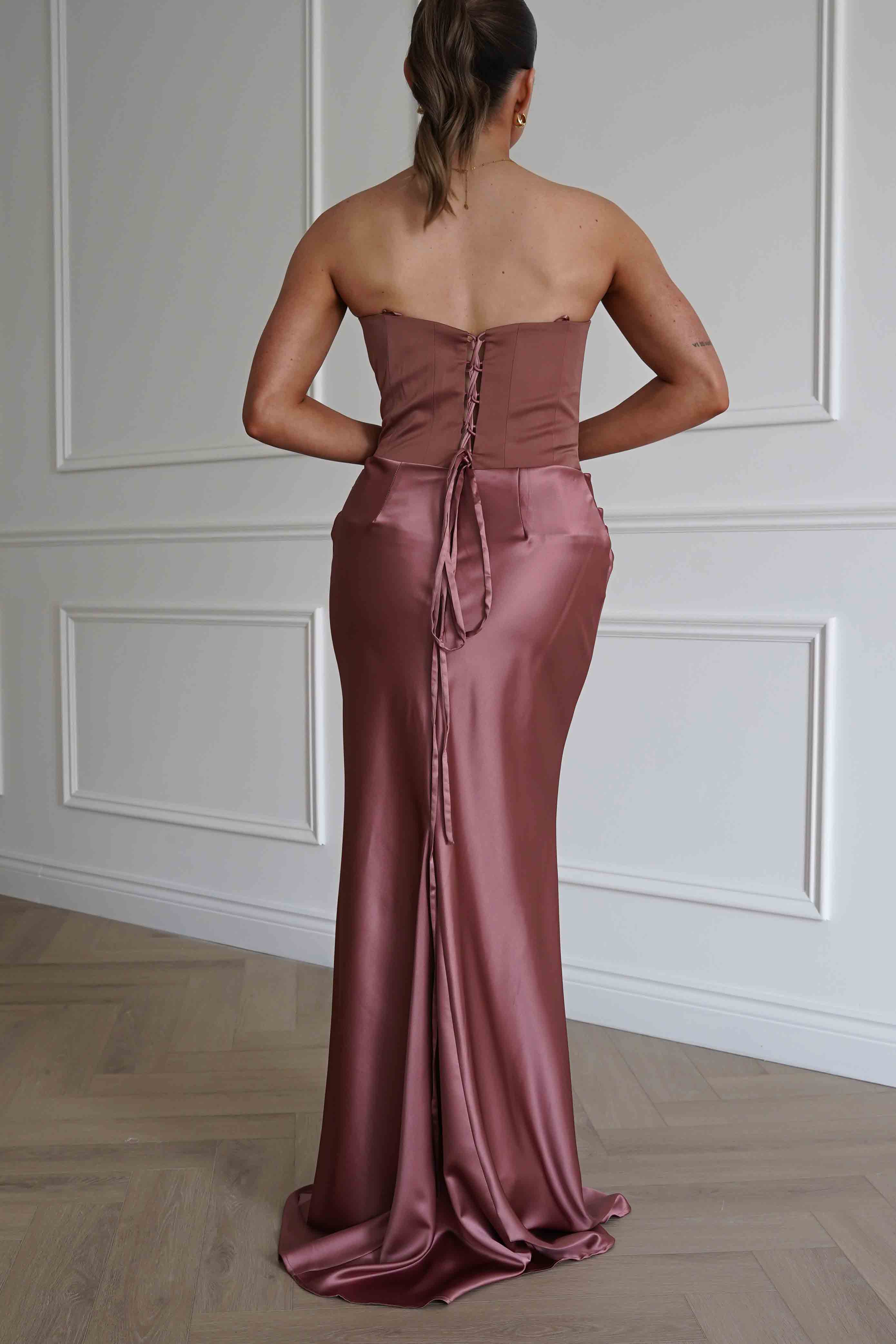 Oh Hello Clothing Dresses > Prom Dresses Giselle Corset Satin Maxi Dress | Rosewood