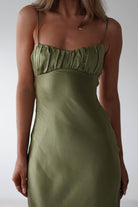 Grace Soft Satin Maxi Dress Olive | Wedding Guest Dress | Maxi | Satin | Oh Hello Clothing