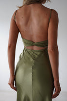 Grace Soft Satin Maxi Dress Olive | Wedding Guest Dress | Maxi | Satin | Oh Hello Clothing
