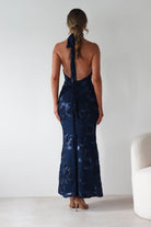 Halsey Tie Back Maxi Dress Navy Textured | Wedding Guest Dress | Maxi | Oh Hello Clothing