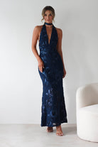Halsey Tie Back Maxi Dress Navy Textured | Wedding Guest Dress | Maxi | Oh Hello Clothing
