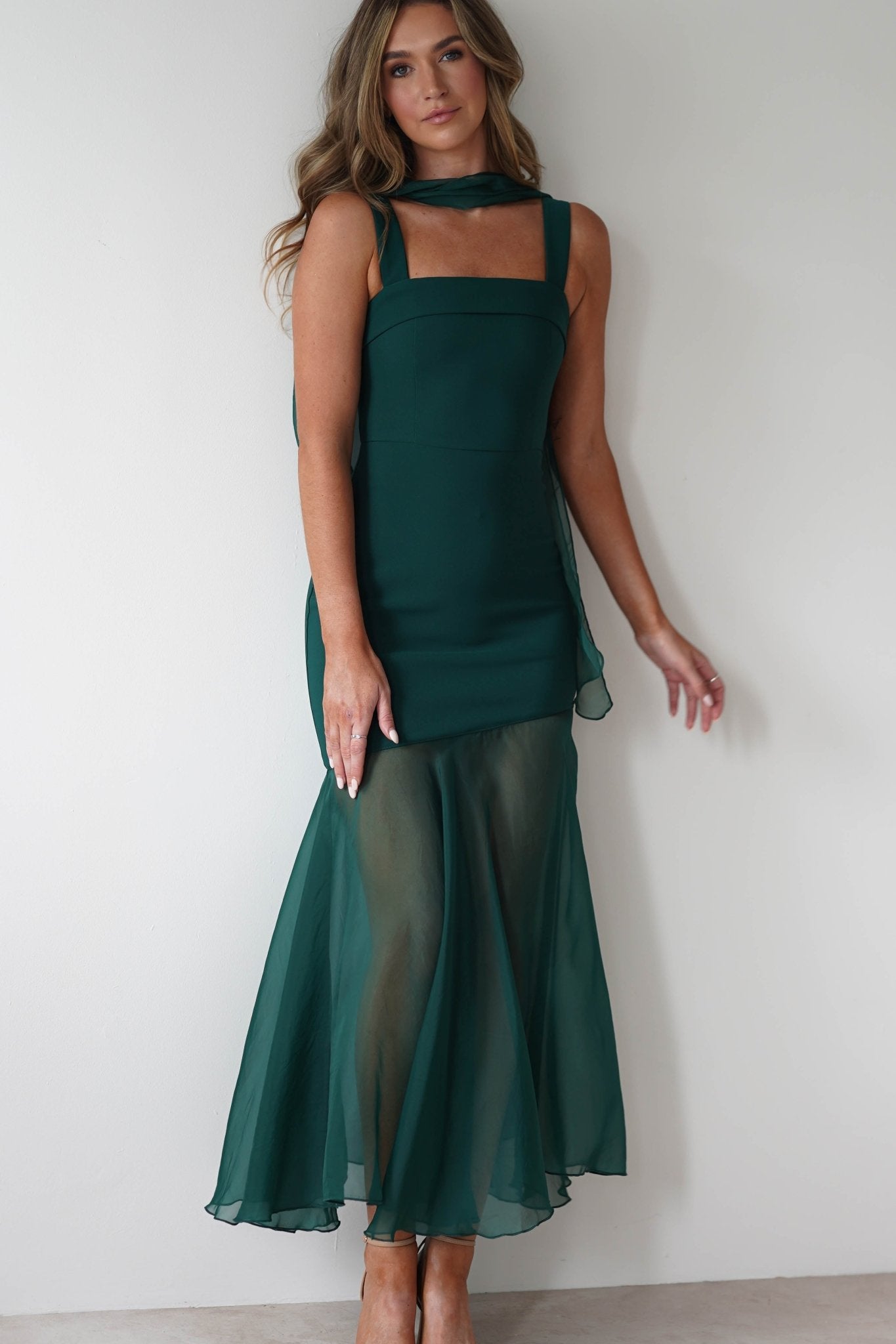 Harmony Square Neck Bodycon Maxi Dress Dark Green | Wedding Guest Dress | Square Neck | Bodycon | Oh Hello Clothing