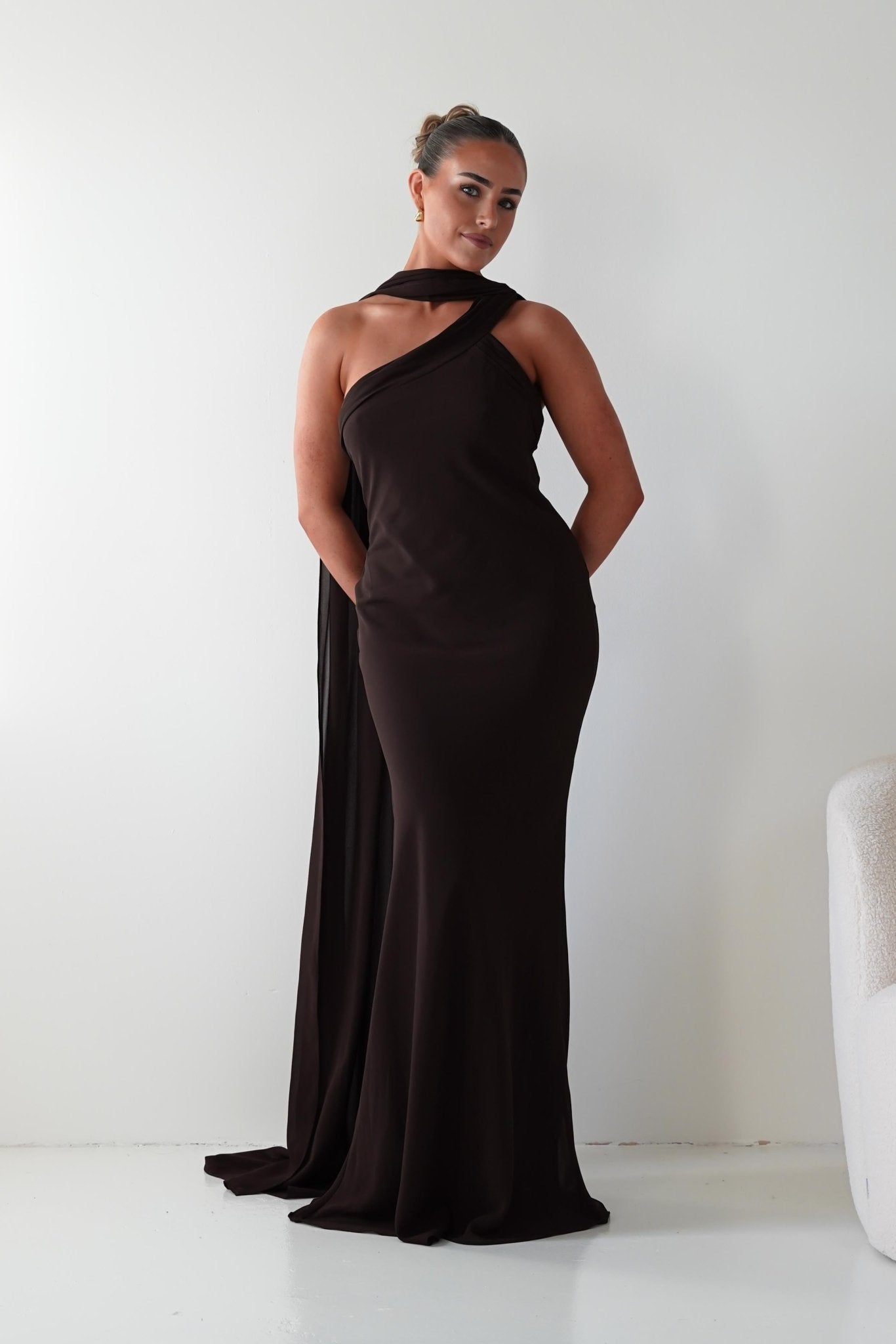Oh Hello Clothing Dresses 1*DONE- NEW COLOUR- Hathaway Chiffon Drape Maxi Dress brown