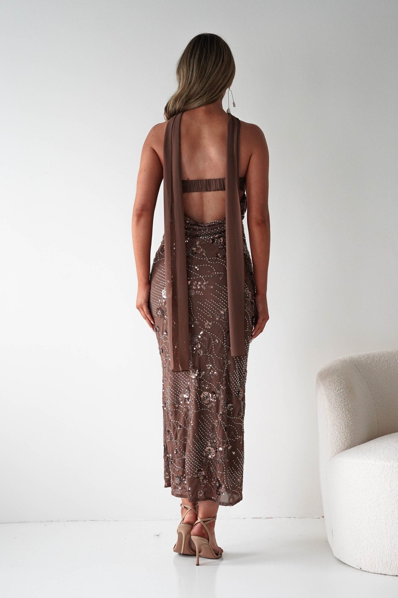 Oh Hello Clothing Dresses 1*DONE -FACTORY-OH25020TSQ- STRAPLESS BEADED DRESS WITH SCARF