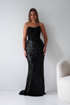 Oh Hello Clothing Women > Clothing > Dresses Henrietta Strapless Corset Sequin Gown | Black