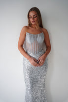 Oh Hello Clothing Women > Clothing > Dresses Henrietta Strapless Corset Sequin Gown | Silver