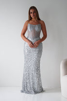 Oh Hello Clothing Women > Clothing > Dresses Henrietta Strapless Corset Sequin Gown | Silver