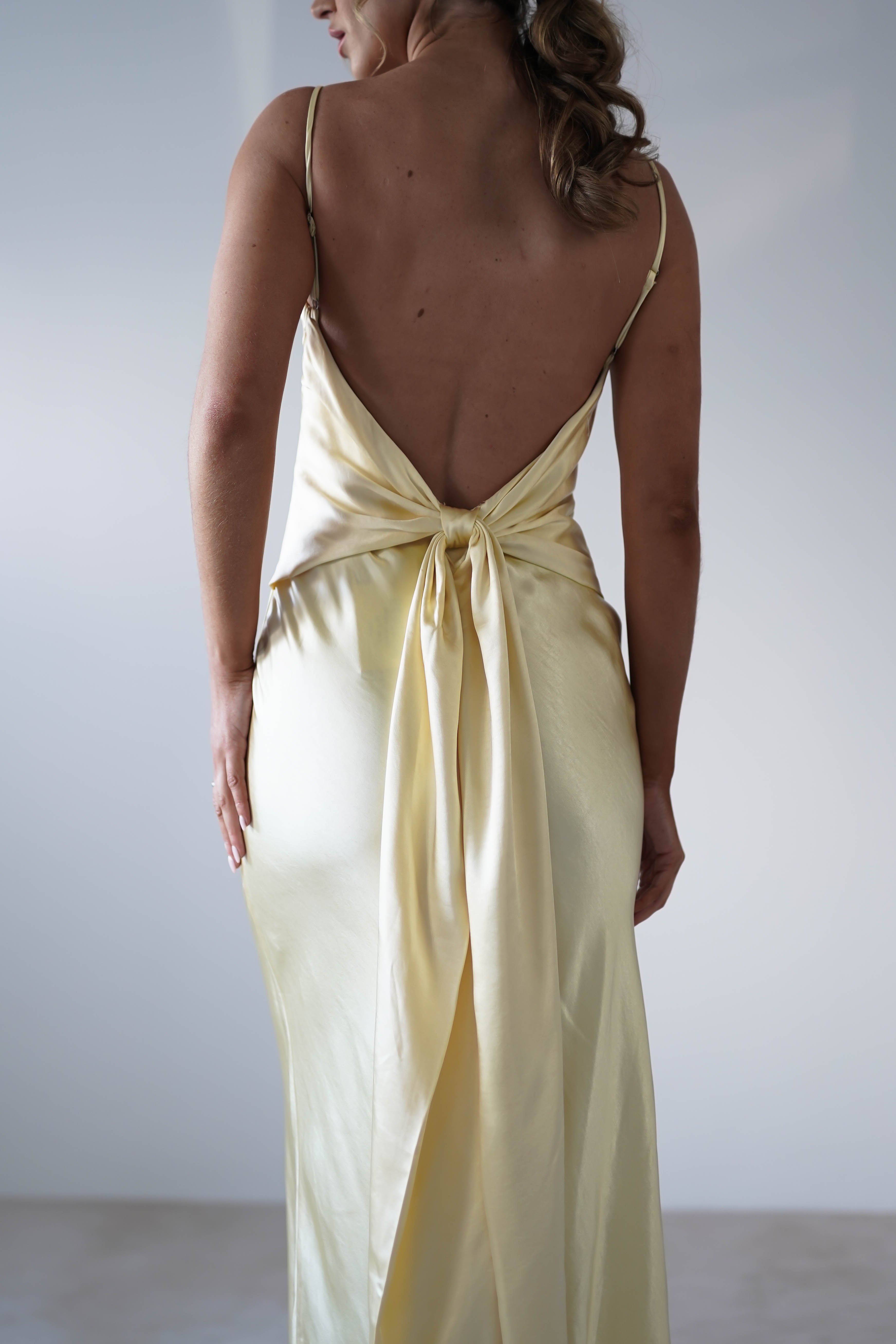 Hermie Silky Satin Maxi Dress Lemon | Wedding Guest Dress | Maxi | Satin | Oh Hello Clothing