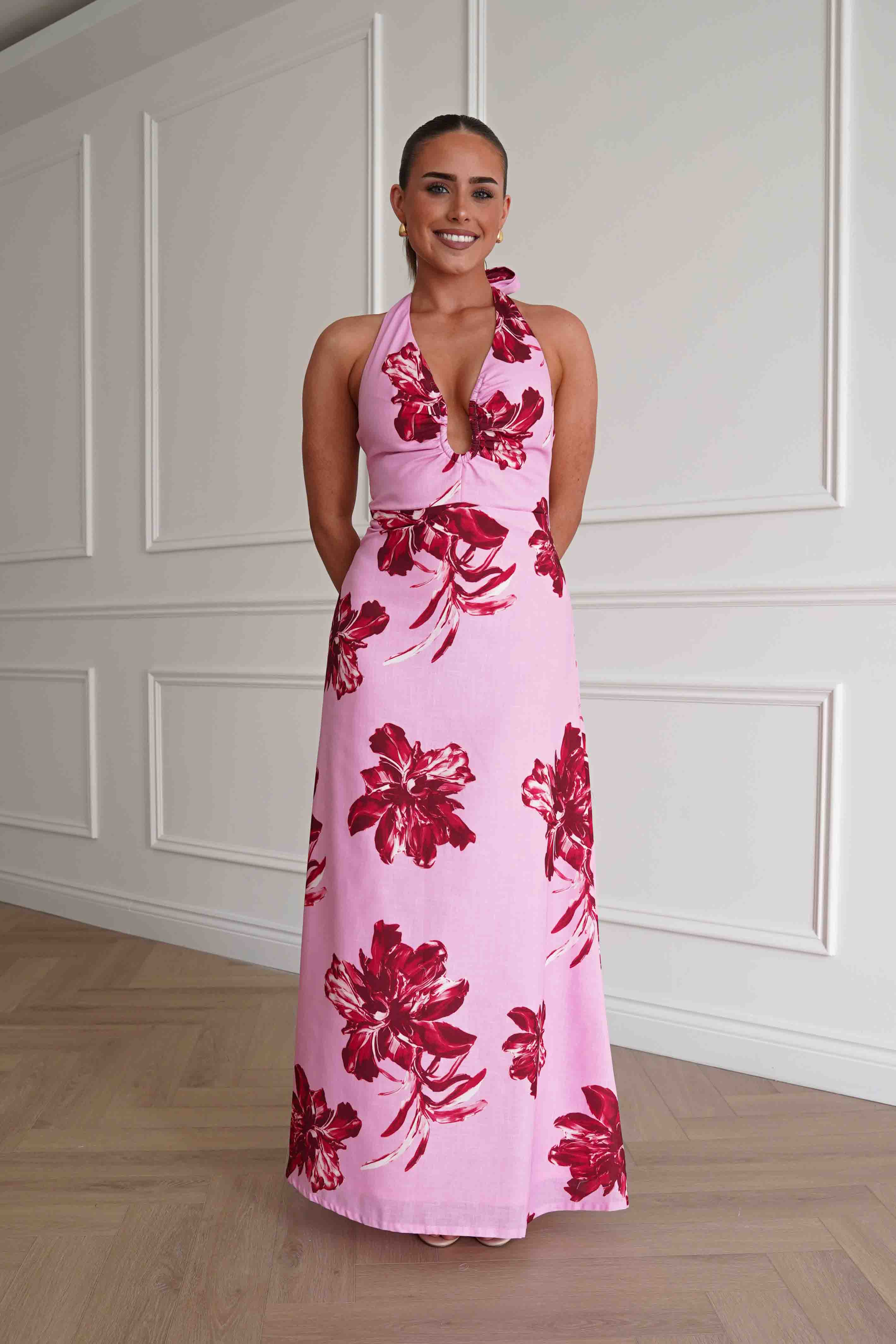 Oh Hello Clothing Women > Clothing > Dresses Hinata Woven Floral Maxi Dress | Pink