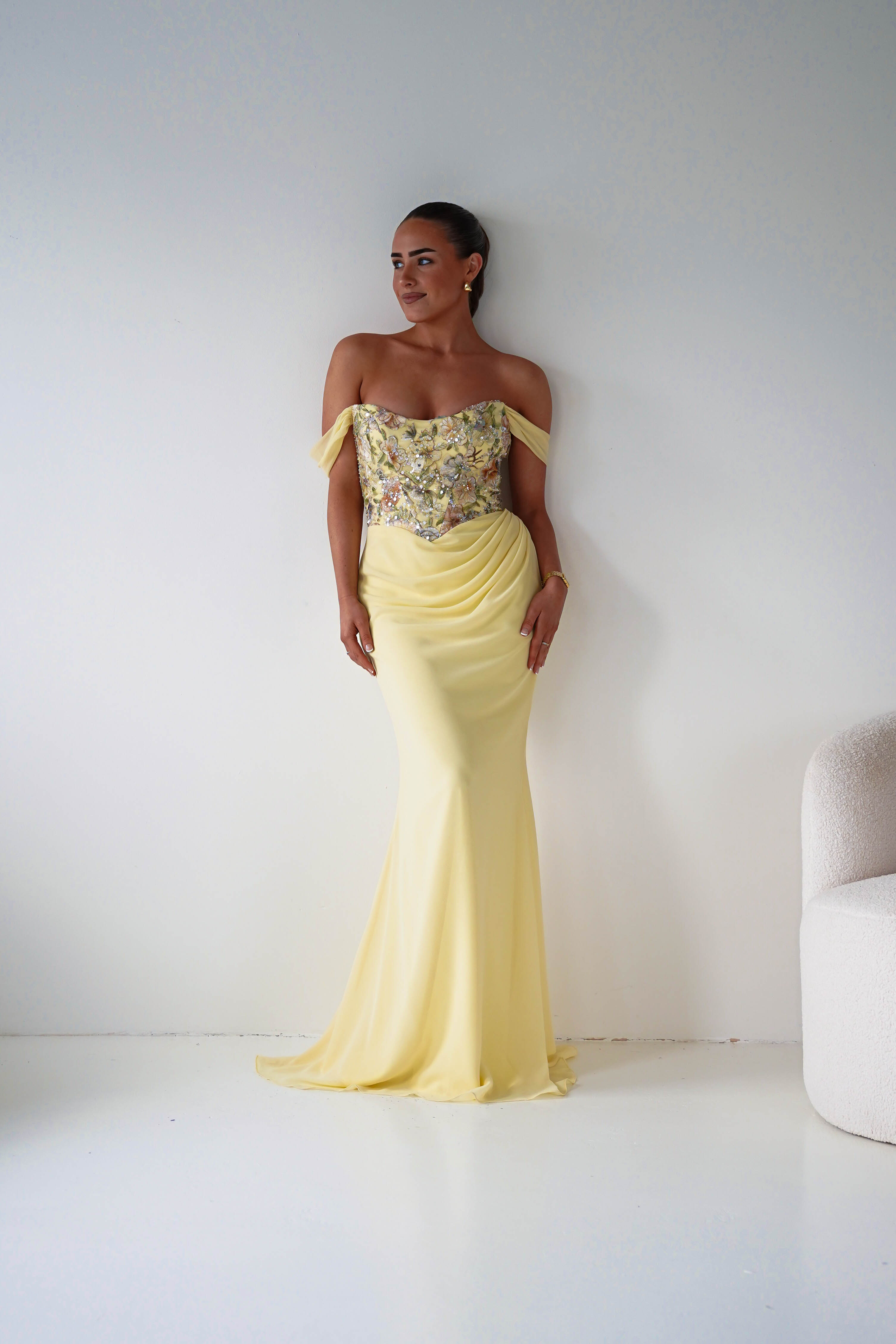 Oh Hello Clothing Dresses > Prom Dresses Honey Embellished Chiffon Gown | Yellow