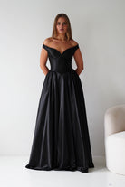 Oh Hello Clothing Dresses > Prom Dresses Irenia Off The Shoulder Structured Maxi Gown | Black