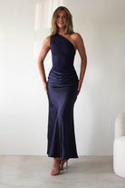 Kashia Draped Satin Maxi Dress Navy | Black Tie Evening Dress | Draped Skirt | Maxi | Oh Hello Clothing