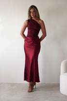 Kashia Draped Satin Maxi Dress Wine | Wedding Guest Dress | Draped Skirt | Maxi | Oh Hello Clothing