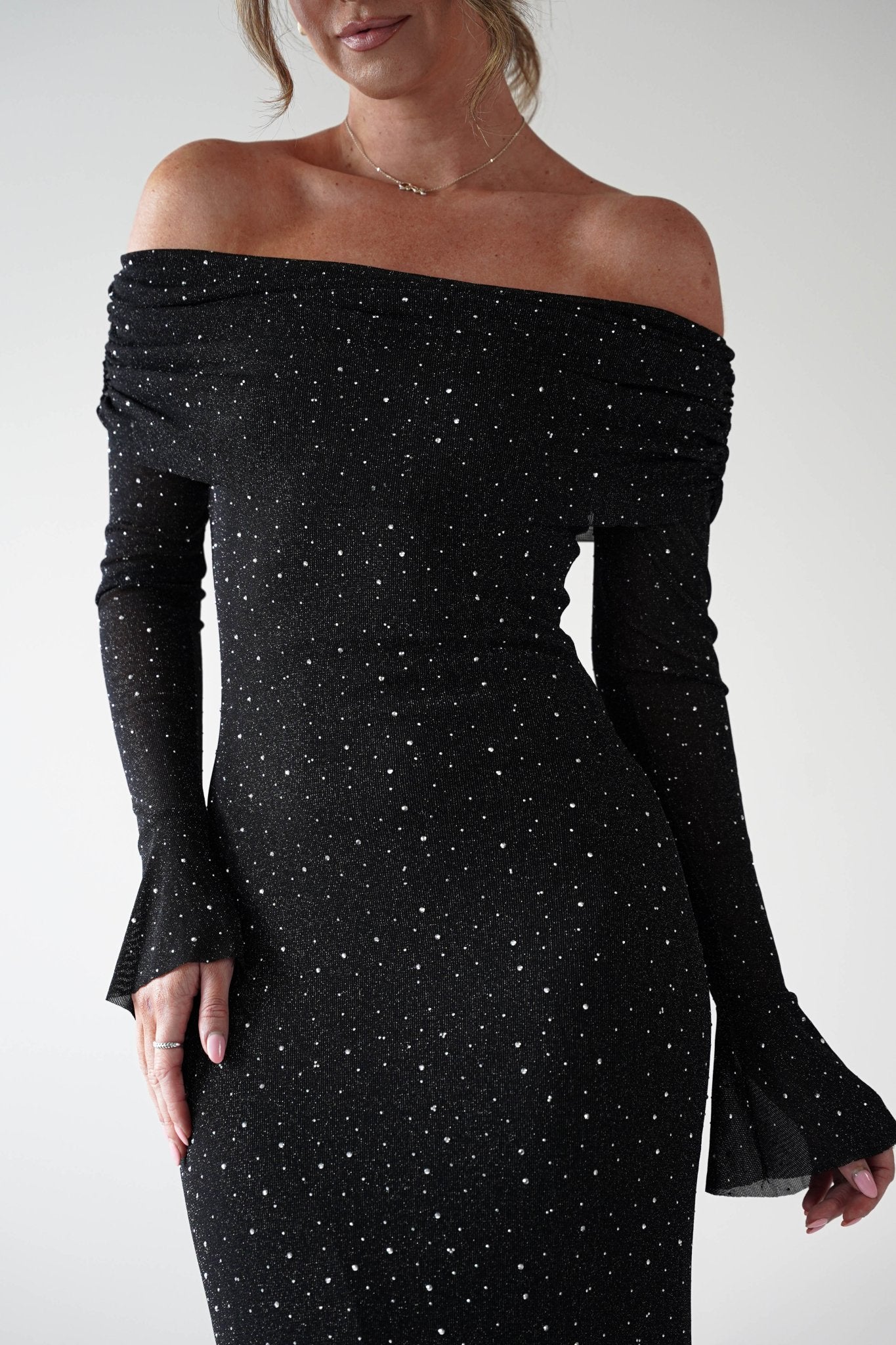 Katalina Sparkling Rhinestone Maxi Dress Black | Wedding Guest Dress | One Shoulder | Maxi | Oh Hello Clothing
