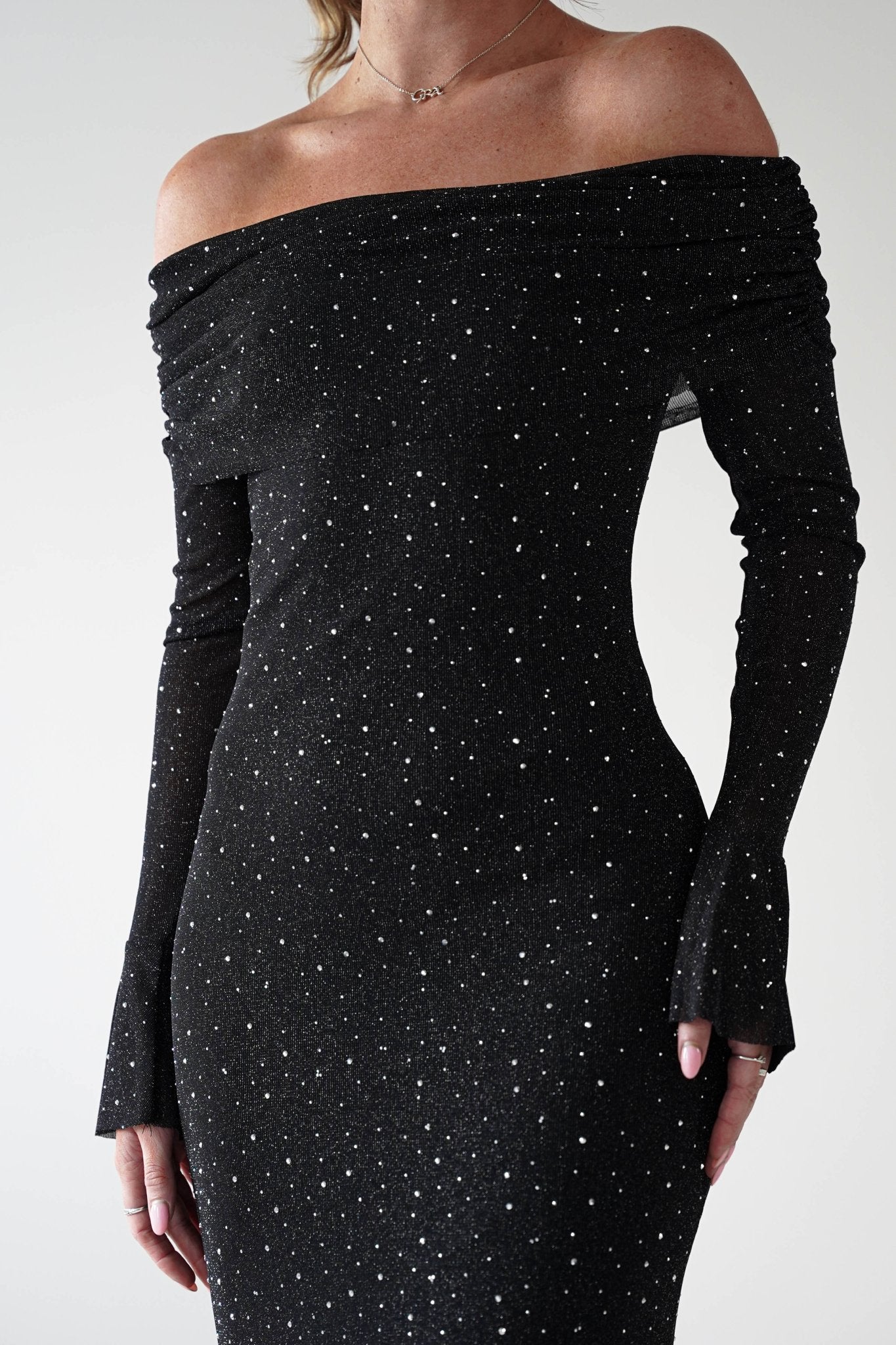 Katalina Sparkling Rhinestone Maxi Dress Black | Wedding Guest Dress | One Shoulder | Maxi | Oh Hello Clothing