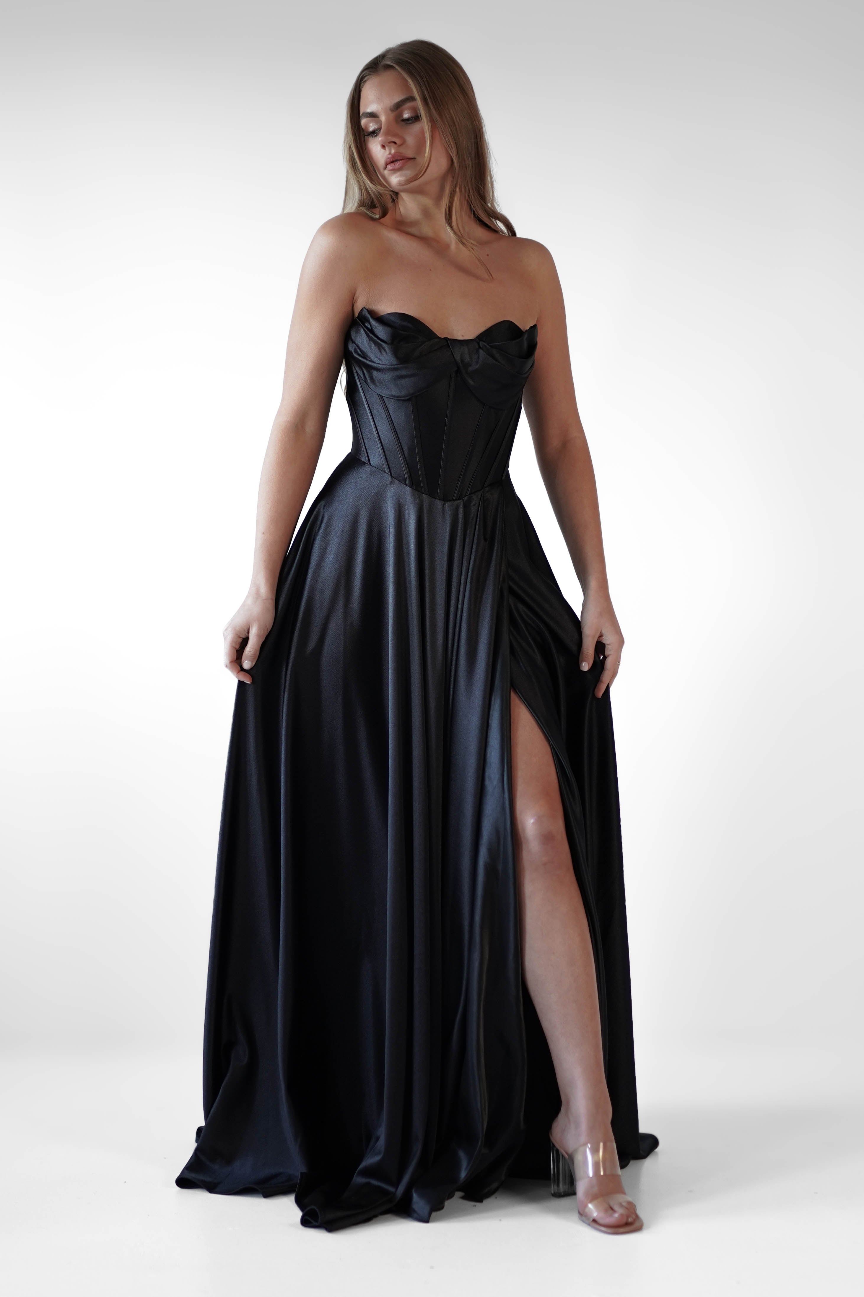 Kristi Strapless A Line Gown | Black | Debs & Prom | Formal Gown | Oh Hello Clothing