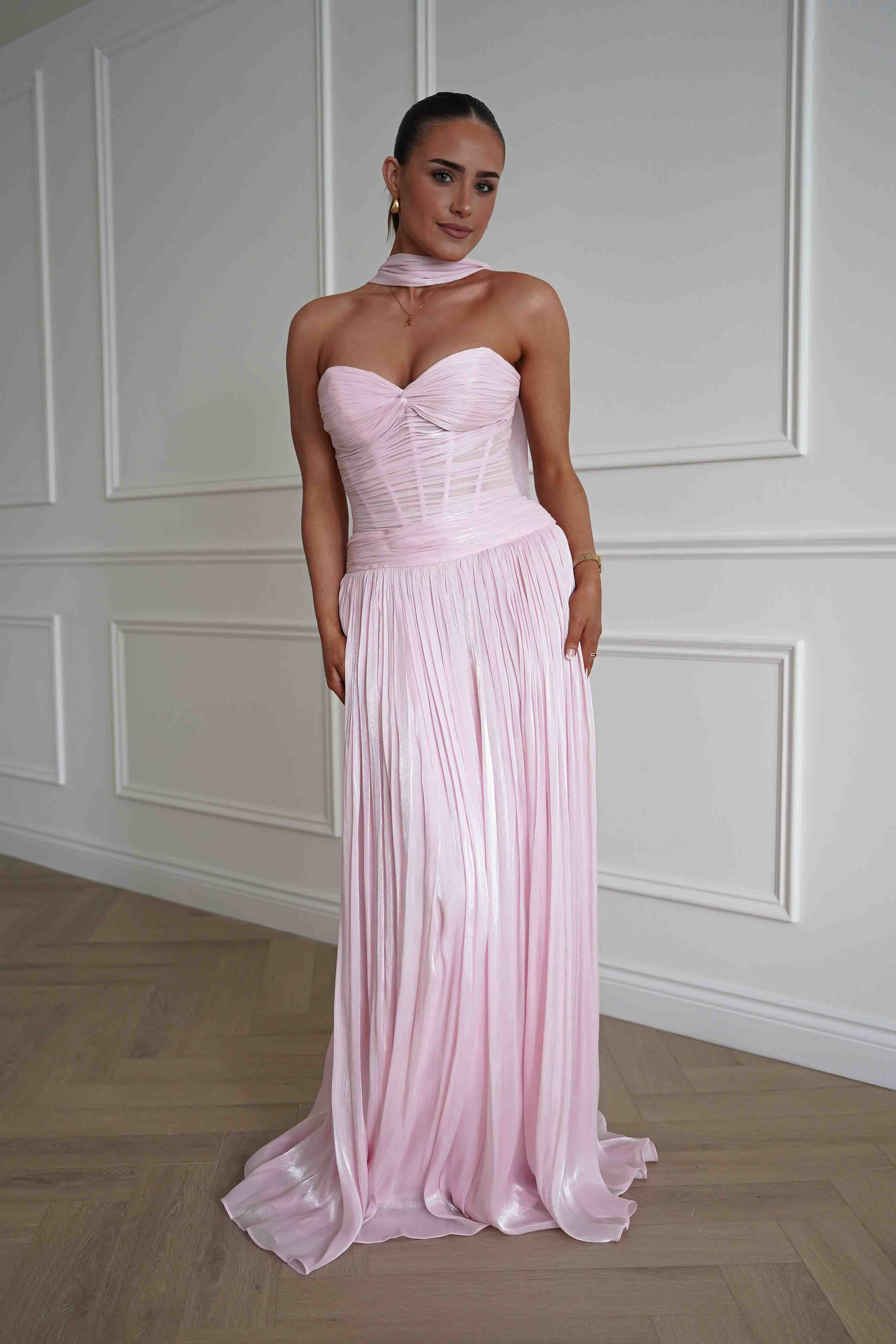 Oh Hello Clothing Dresses > Prom Dresses Longoria Pleated Luminescent Maxi Gown | Pink