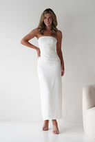 Louisiana Pearl Bow Strapless Dress | White | Graduation | Bride To Be Hen Dress | Oh Hello Clothing